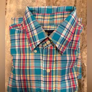 Ralph Lauren Men's Plaid Button-Down Long Sleeve Shirt Pink, Medium Teal Multi